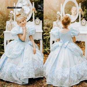 신데렐라 소녀 사진 촬영용 드레스, 무도회 가운, 어린이 생일 드레스, 레이스 비딩 플라워 걸 드레스, 웨딩용