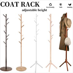 원목 옷걸이 스탠드 높이 조절 가능 옷걸이 8개 후크 가정용 현관 옷 모자 스카프 핸드백 걸이