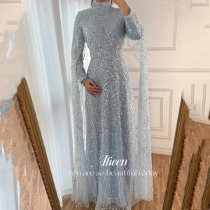 아이린 스카이 블루 우아한 여성 웨딩 파티 드레스 맞춤형 여성 이브닝 드레스 비즈 장식 파티 드레스