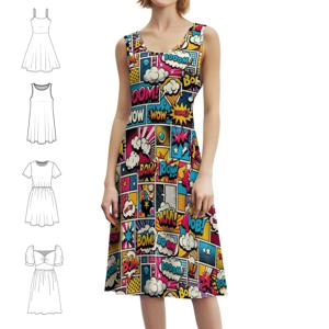 코믹 북 방 패턴 여성용 힙합 스트리트웨어 드레스 그래픽 프린트 파티 클럽웨어 코믹북 팝아트 온마토포이아 폭발