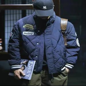 미국 레트로 스타일 두꺼운 야구 점퍼 남성 트렌디 브랜드 가을 겨울 스탠드 칼라 루즈핏 큰 사이즈 따뜻한 다이아몬드 패딩 코트