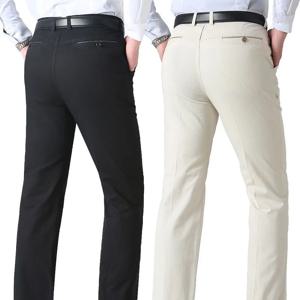 남성용 봄 가을 100% 면 중년 비즈니스 바지 스트레이트 슬랙스 하이웨이스트 아빠용 얇고 두꺼운 캐주얼 남성 정장 바지