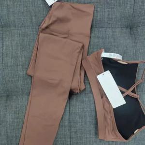 요가 스포츠 브라 레깅스 세트 여성용 스쿱넥 언더웨어 오픈백 요가 브라 짐 러닝 크롭탑 하이웨이스트 레깅스