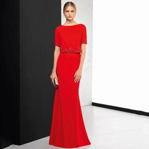 여성용 우아한 레드 스쿱 넥 반팔 드레스, 신부 어머니 드레스, 바닥 길이, 하이 엔드 커스텀 원피스
