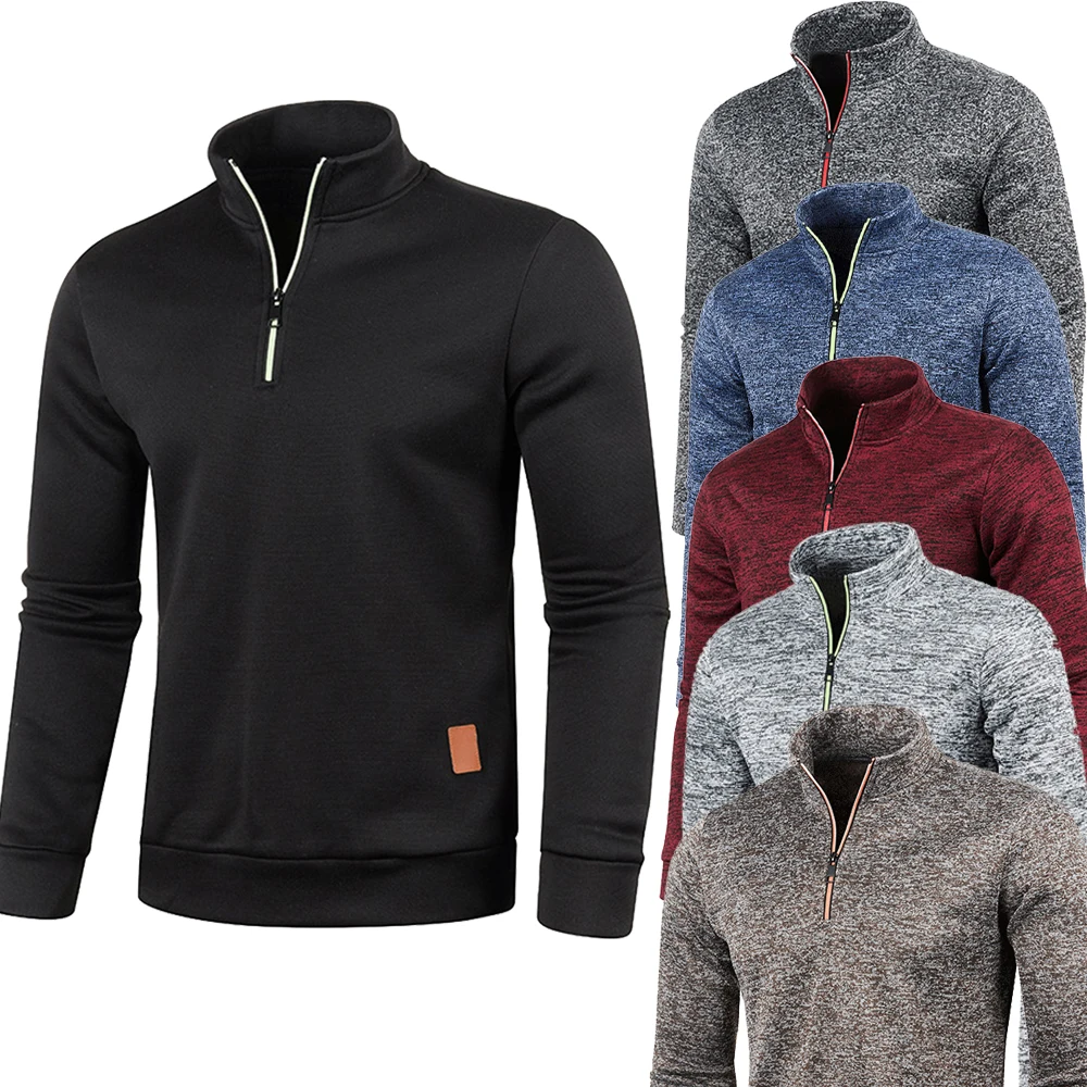 남성 칼라 하프 지퍼 스웨터 봄 가을 캐주얼 풀오버 남성 땀 야외 터틀넥 코트 솔리드 스포츠 의류