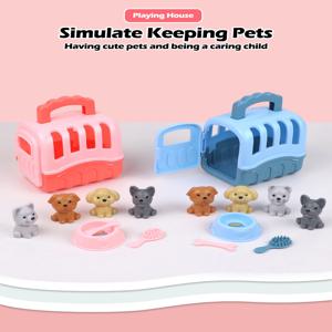 8 개/대 귀여운 강아지 애완 동물 바구니 가족 장난감 개 인형 세트 개 케이지 장난감 장면 놀이 장난감 크리스마스 장식 선물