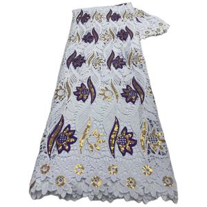 아프리카 나이지리아 코튼 웨딩 얇은 명주 그물 레이스 원단 파티 원피스 스팽글, 수용성 하이 퀄리티 바느질, 5 야드