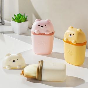 만화 곰 휴대용 비누 접시 봉인 된 스토리지 박스 방수 여행 홈 욕실 비누 상자 캠핑 휴대용 스토리지 비누 상자