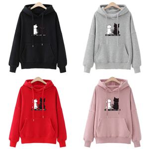 2024 가을 까마귀 여성 캐주얼 후드 티셔츠 크리 에이 티브 까마귀 매칭 streetwear 귀여운 고양이 패턴 모노그램 까마귀 cyxx077