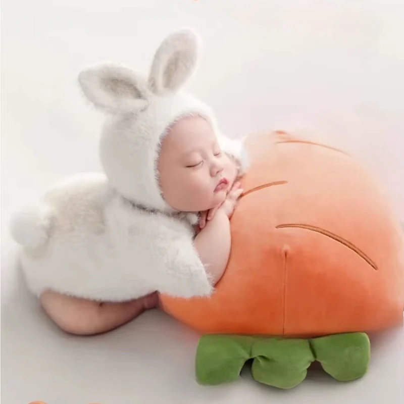 신생아 사진 소품 니트 아기 복장 토끼 인형, 아기 코스프레 풍선, 아기 사진 촬영 소품 액세서리, 0-1 개월