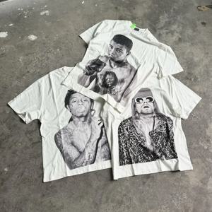 미국 영화 순수 코튼 프린트 캐릭터 스트리트 힙합 스타일 하이 스트리트 반팔 티셔츠 남성과 여성 여름 순수