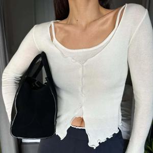 Tuularose 여성 니트 탑 2025 패션 솔리드 싱글 브레스트 슬림 니트 스웨터 여름 캐주얼 v 넥 여성 풀오버 점퍼