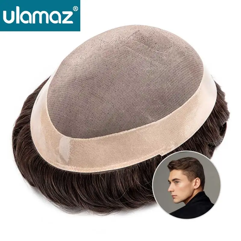 고급 모노 가발 남성 모발 보철물 내구성 남성용 가발 인모 자연스러운 부분 가발 남성용 헤어 시스템 가발