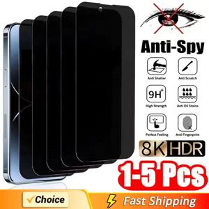 1-5Pcs 아이폰 16 15 13 11 14Pro Max 용 전체 커버 개인 정보 보호 화면 보호기 iPhone X XS Max XR 유리 용 스파이 방지 강화 유리