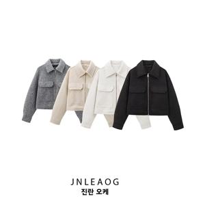 JNLEAOG 가을 새로운 여성 패션 디자인 센스 비드 스킨 짧은 재킷 코트 30288 폴리에스테르 섬유 여성용 짧은 겉옷