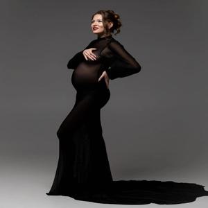 2025 신상 임부복 드레스 사진 촬영 레이스 하이넥 롱테일 스트레치 임부복 파티 섹시 여성 사진