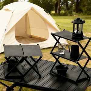 3단 접이식 야외 수납 선반 휴대용 데스크탑 정리대 선반 피크닉 바베큐 수납 랙 테이블