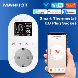 Manhot Tuya WiFi 스마트 홈 온도 조절기 소켓 16A 아울렛 EU 플러그 앱 음성 제어 소켓 온도 조절기 난방 냉방