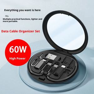 60W 멀티 4-in-1 고속 충전 데이터 케이블 타입-C USB-C 마이크로 USB 라이트닝 충전기 코드 보관함 및 휴대폰 거치대 포함