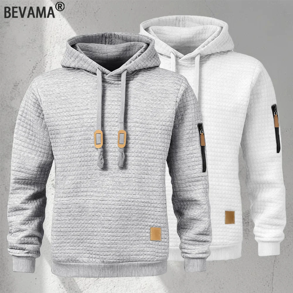 새로운 가을 남성 후드티 와플 패턴 긴팔 스웨트셔츠 단색 캐주얼 따뜻한 풀오버 야외 스포츠웨어 남성 의류