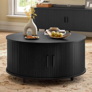 수납공간이 있는 미드센추리 모던, 조절 가능한 발판이 있는 플루티드 디자인, 360 °   회전식, 31.5인치 원형 커피 테이블