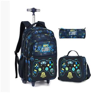어린이 학교용 바퀴 달린 배낭, 남자아이들을 위한 롤링 배낭, 도시락통이 있는 학교용 바퀴 달린 배낭, 바퀴가 달린 어린이 학교 배낭