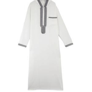 무슬림 남성용 토브 긴소매 자수 사우디아라비아 우아한 이슬람 전통 의상 축제용 아랍 로브 드레스