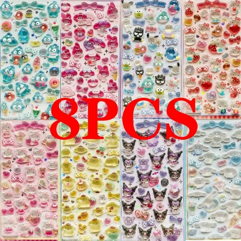 3D Sanrio Hellokitty Kuromi Cinnamoroll 스티커 귀여운 애니메이션 투명 젤리 크리스탈 장식 스티커 전화 케이스 DIY 어린이 장난감