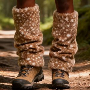 1쌍의 퍼지 레그워머, 부드러운 사슴 무늬 따뜻한 브라운 스타킹, 신축성 있는 귀여운 겨울 레그워머 (여성, 십대 소녀들을 위한 겨울 코스튬)