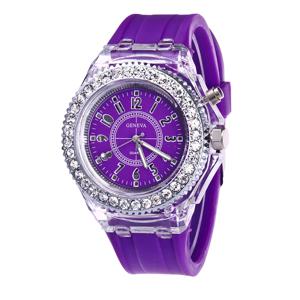 시크한 제네바 루미너스 쿼츠 시계, 반짝이는 라인스톤 프레임, 화이트 실리콘 스트랩, 스타일리시하고 독특한 다이얼, 여성용 손목시계