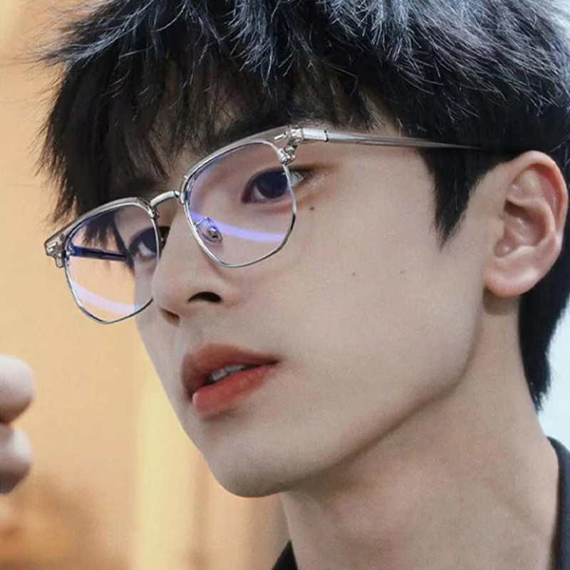남성 여성을위한 패션 unisex 사각형 일반 안경 금속 프레임 안경 다각형 안경 부드러운 블랙 안티 블루 라이트 안경