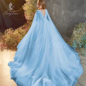 플라워 걸 원피스 긴팔, 푹신한 얇은 명주 그물, 라운드 넥, 신부 들러리, 생일, 슈퍼 럭셔리, 결혼식 선물