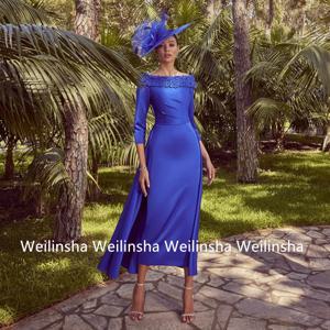 맞춤형 신상품 신부 어머니 드레스 보트넥 7부 소매 진주 꽃 장식 티 길이 웨딩 게스트 가운 여성용