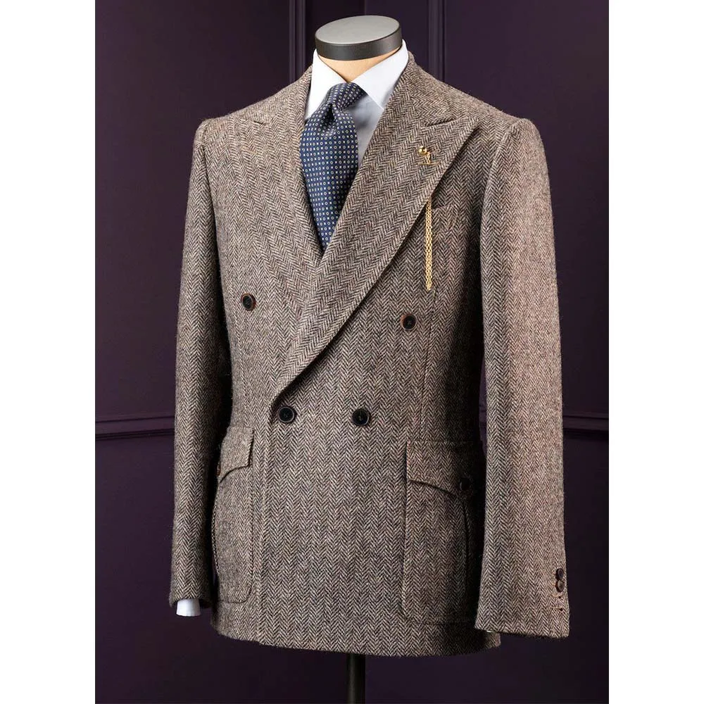 남성 캐주얼 블레이저 헤링본 슬림 피트 싱글 브레스트 세련된 편안한 자켓 남성 코트 더블 브레스트 블레이저 남성 정장