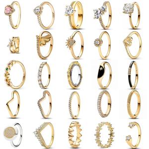 2025 뜨거운 판매 도매 골드 컬러 태양 심장 활 크기 6 7 8 9 Trenday 여성 보석 925 스털링 실버 반지 반지