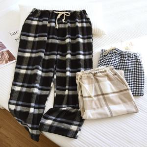 코튼 플란넬 체크무늬 잠옷 남성과 여성을 위한 루즈핏 홈 팬츠 가을 봄 편안한 통기성 캐주얼 바지