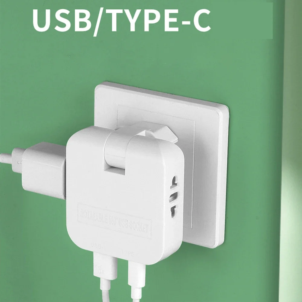 180도 접이식 4 in 1 EU 플러그 어댑터 USB 및 타입 C 포트가 있는 유럽형 전원 변환기 소켓 아울렛