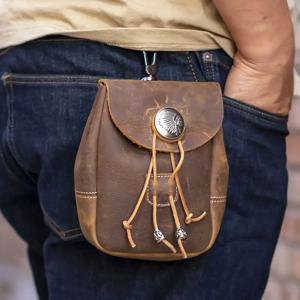 대용량 천연 소가죽 아웃도어 휴대폰 BB탄 수납 활가방 가죽 파우치 남성용 허리 가방