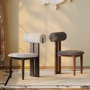 6피스 세트 북유럽 원목 식탁 의자, 프렌치 레트로 스타일 식탁 의자, 편안한 패브릭 창의적인 하마 식탁 의자