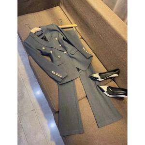 고급 그레이 수트 자켓 캐주얼 패셔너블 여성 세트 봄 가을 신상 폴리에스터 섬유 100% 전문직 여성 정장