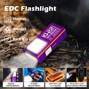 LED COB 손전등 타입 C 충전식 휴대용 미니 토치 포켓 랜턴 플러드 작업등 클립 자석 포함 비상용