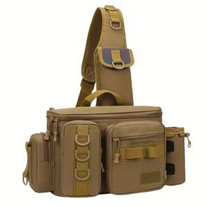 남성용 낚시 장비 싱글 숄더백 낚싯대 홀더 포함 카모 전술 크로스바디 가방 낚시 루어 장비 유틸리티 수납 허리팩