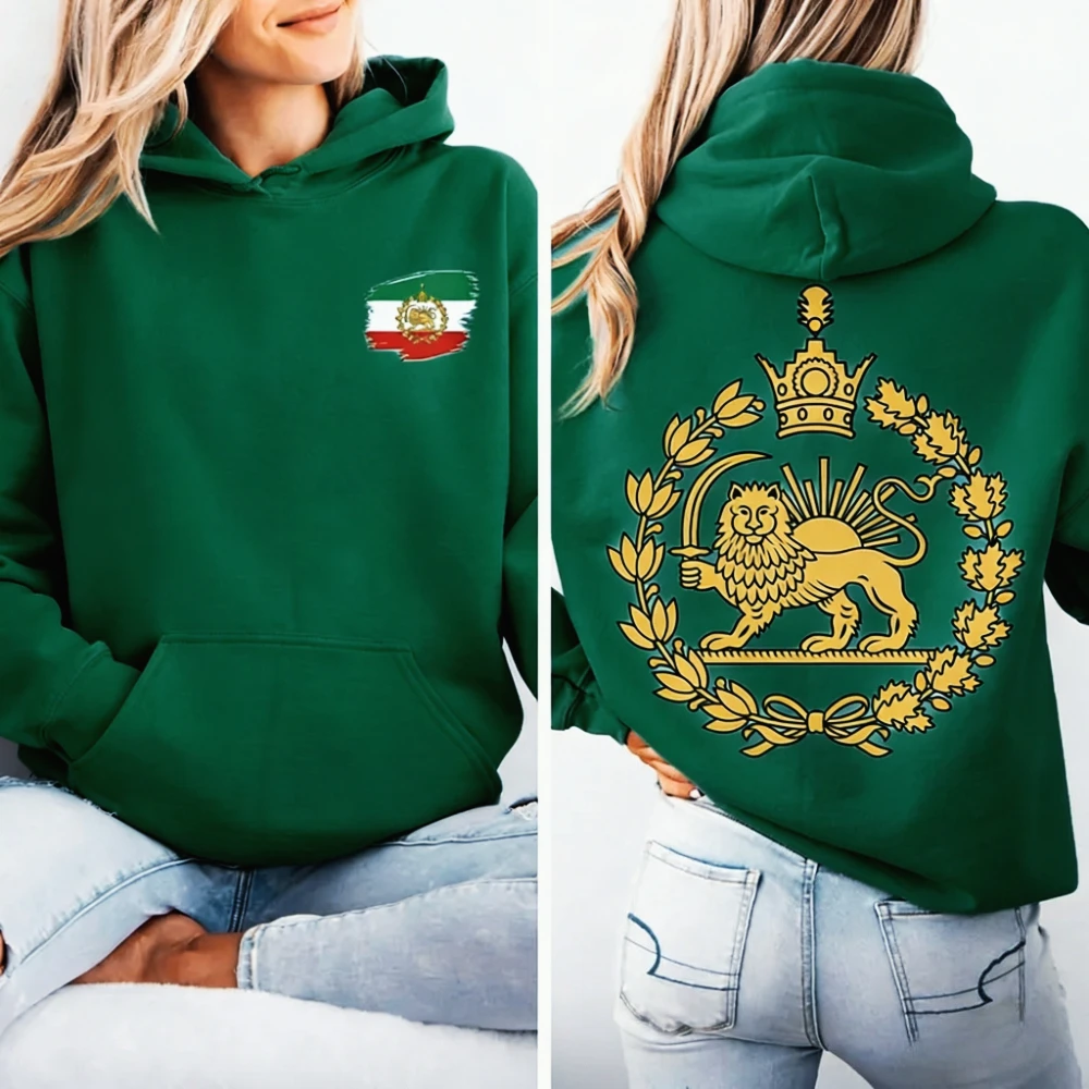 사자와 태양 이란 후드티 페르시아 국기 그래픽 양면 프린팅 의류 시르오코르시드 엠블럼 풀오버 남녀 공용 후드티