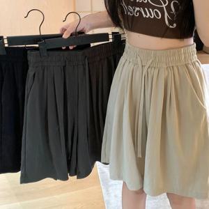 2024 여성 하이 웨이스트 폴드 루즈 반바지, 한국 패션 Y2k 의류 슬랙스, 여성 하라주쿠 블랙 그레이 살구색 반바지