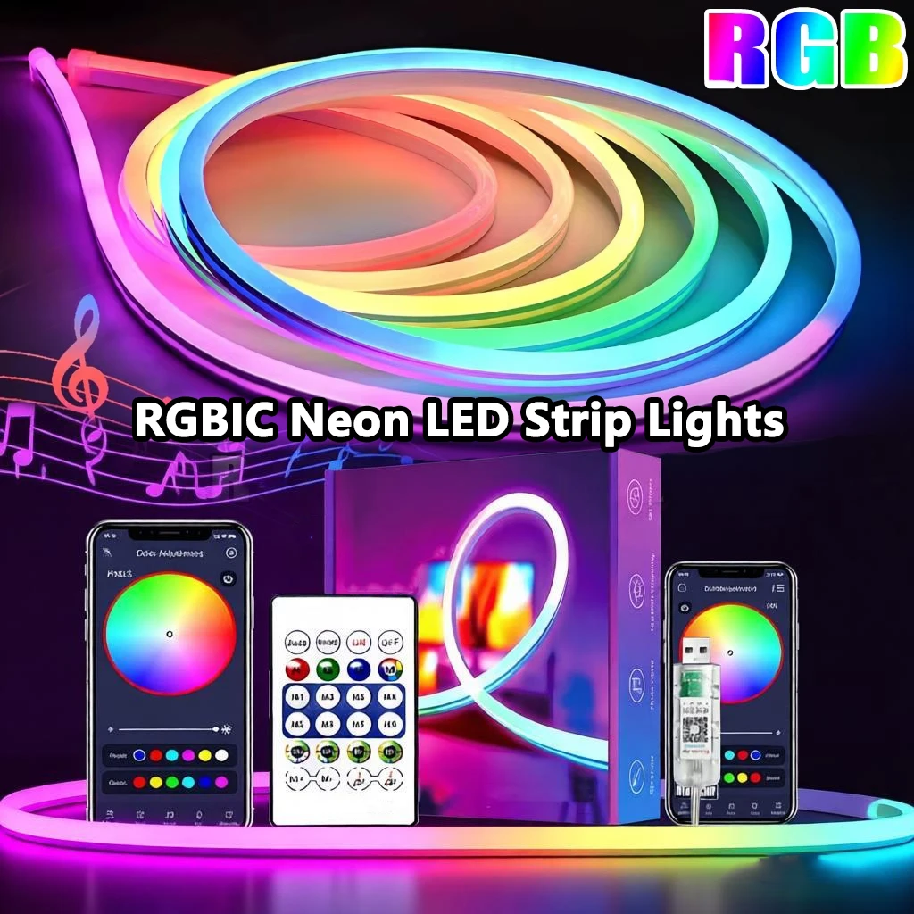 5V RGB 네온 스트립 라이트 1M 2M 3M 5M USB 방수 플렉시블 리본 테이프 네온 라이트 블루투스 리모컨 포함 홈 데코용