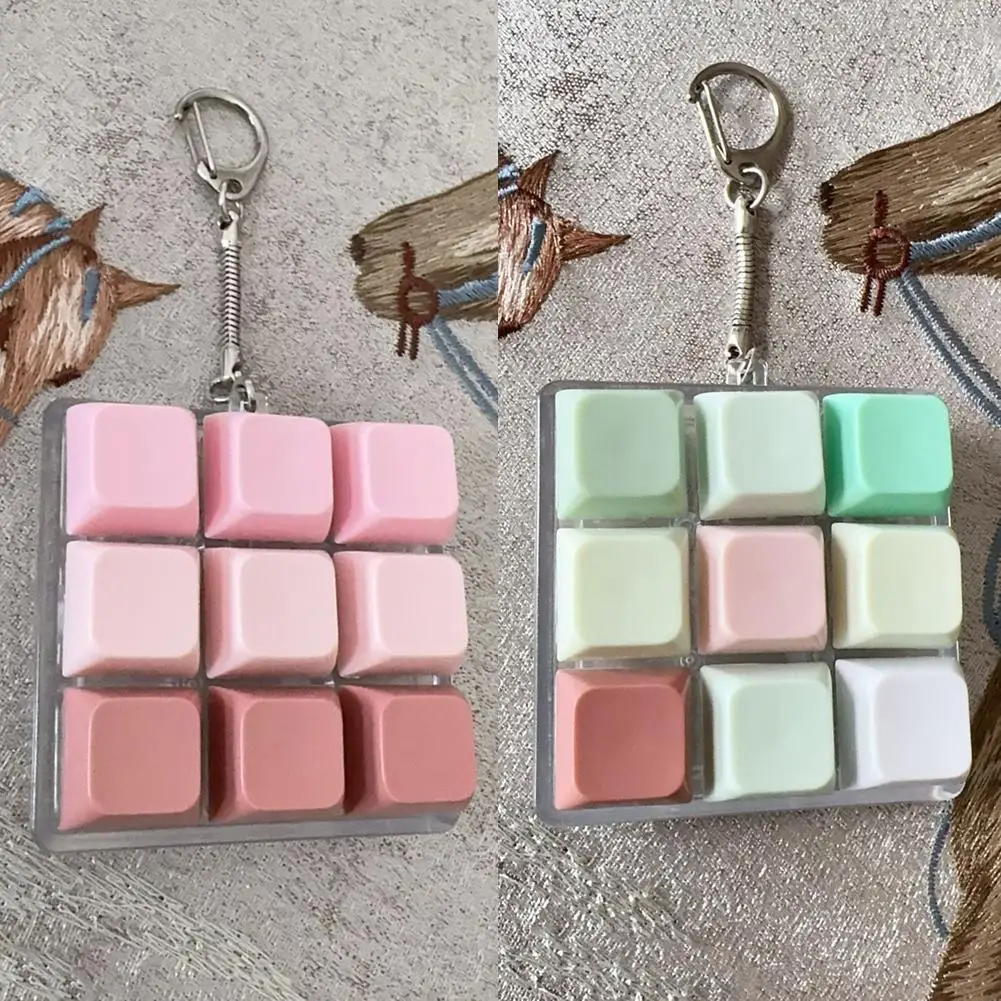 새로운 피젯 키체인 DIY 키보드 피젯 키체인 키 버튼 스트레스 해소 손가락 키보드 캡 4/9키 시간 죽이기 클릭 장난감