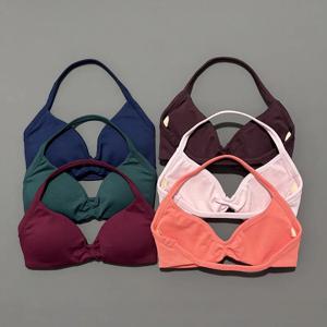 히스텔로 스포츠 브라 푸쉬업 스트랩 섹시 오픈백 짐 크롭탑 탈부착 컵 여성 운동복 짐탑 홀터 스포츠 브라