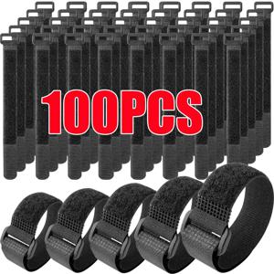 10-100개 재사용 가능한 벨크로 케이블 타이, 조절 가능한 나일론 케이블 타이, 나일론 패스너 코드 스트랩, 전선 고정용 정리 도구