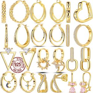 핫세일 골드 컬러 실버 925 여성용 귀걸이 라운드 태양 달 하트 후프 귀걸이 오리지널 주얼리