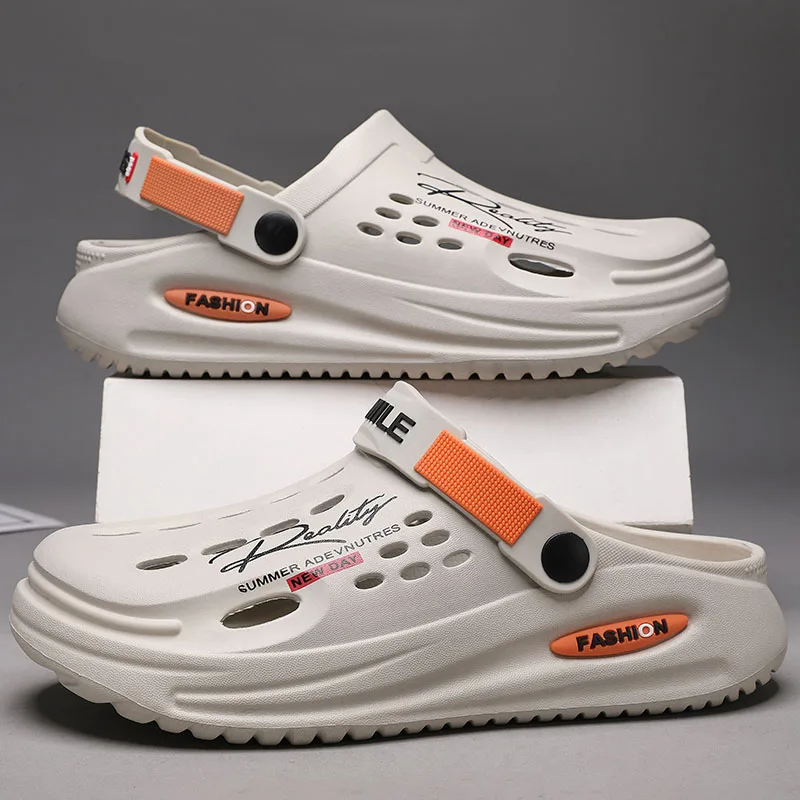 남성 슬리퍼 EVA 홀 슬리퍼 미끄럼 방지 슬리퍼 두꺼운 소프트 플랫폼 슬라이드 패션 편안한 남성 샌들 여름 신발